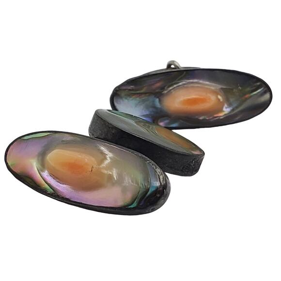 Sterling Silver Blister Pearl Cufflinks Antique Abalone Shell Cuff Links Jewelry - Picture 8 of 8